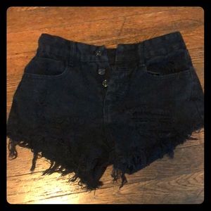 Black denim distressed shorts